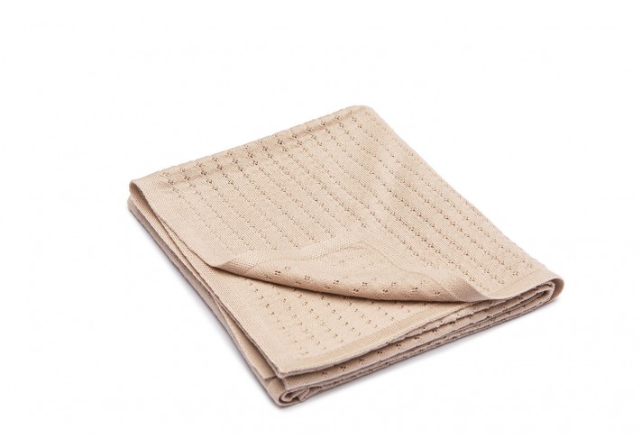 Throw made with fairtrade and organic cotton in blue, lilac, beige and grey